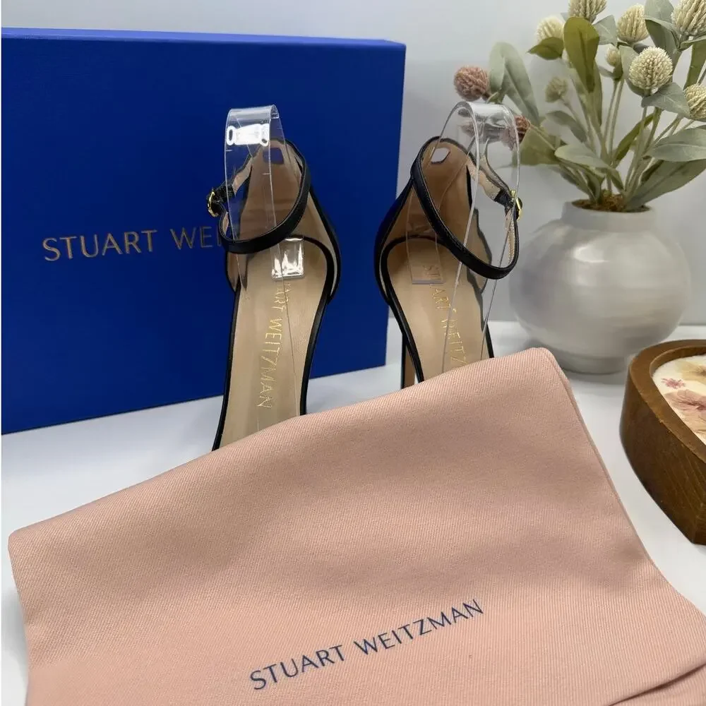 Stuart Weitzman Nudistsong Leather Ankle Strap Sandal Black Women's 11.5B